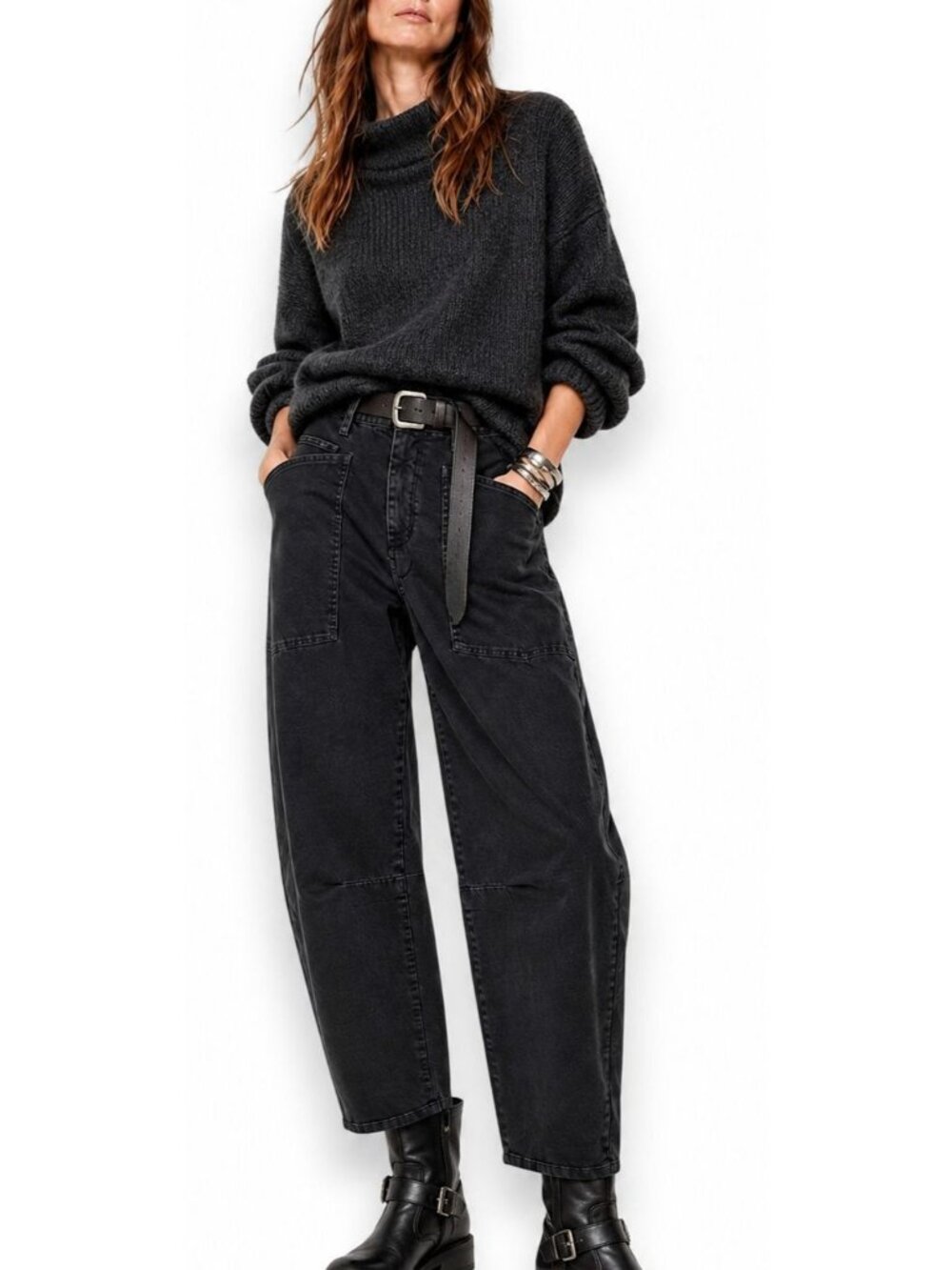 Nili Lotan Shon Barrel Leg Pants Mid-Rise Trouser